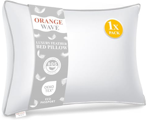 Feather Pillow 48x74 Premium Duck Feather and Down Luxury Holtel Bed Pillow | 3 Chamber Down Pillows, Medium Support Neck Pillow for Side, Back and Stomach Sleepers, Hotel Quality Cushion for Bed, 1 Pack