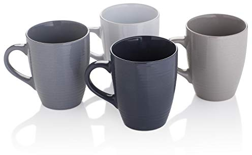 Sabichi Grey Stoneware Mugs Set of 4 – Durable Tea & Coffe Mug Set for Everyday Use – Dishwasher & Microwave Safe, Chip-Resistant Stoneware Mug Set - Perfect for Home, Kitchen, and Office