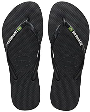 Havaianas - Slim Brasil Logo, Infradito Comode, Resistenti e Leggere, Omaggio al Brasile, Bandiera su Cinghie e Suola, Donna, Nero, 39/40 EU