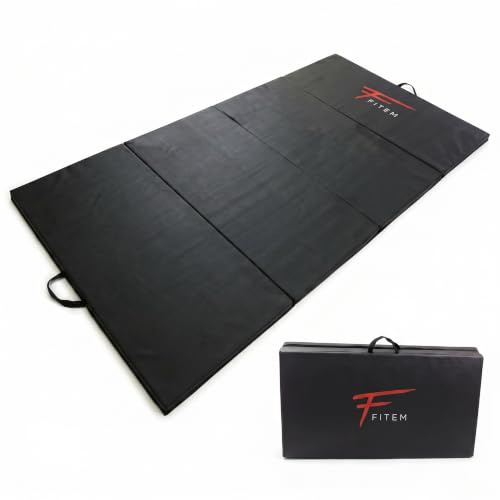 Fitem Tapis de Sol Pliable Epais Haute Gamme Taille 240 x 120 x 4 cm ou 180 x 60 x 4 cm avec Poignets de Transport pour Gym,Yoga,MMA, Sport, Gymnastique, Fitness, Pilates, Musculation