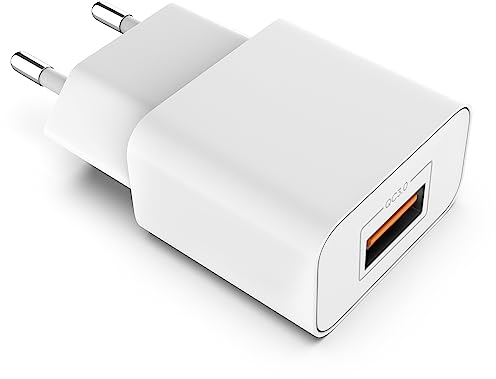 MyGadget Cargador Rápido - Enchufe Universal de Pared - Quick Charge (QC 3.0) 18W para Tablet | Smartphone Apple iPhone 14, Android Samsung, HTC, LG - Blanco