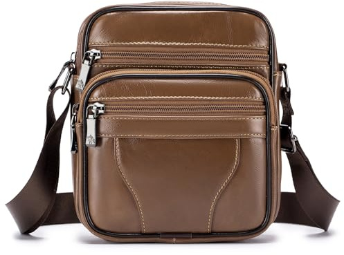 BAGZY Umhängetasche Herren Klein Leder Vintage Schultertasche Herrenhandtasche Umhängetaschen für Männer Herrentasche Zum Umhängen Handtasche Crossbody Sling Bag für Messenger Brustbeutel Braun