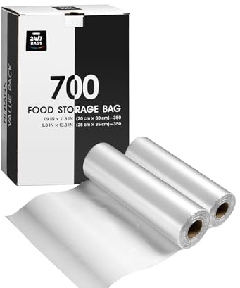 8x12 & 10x14 Quart & Gallon Plastic Produce Bags on a Roll- 350 Bags Each (700 Bags), Clear Grocery & Bread Bags, Food Contact Safe (Small & Medium)