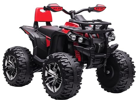 HOMCOM Quad Eléctrico para Niños 12V, Quad para Niños de 3–5 Años con 2 Motores, Velocidad 3–8 km/h, Música, Faros LED, MP3, USB, Tarjeta TF, Pedal, Avance y Retroceso, Rojo