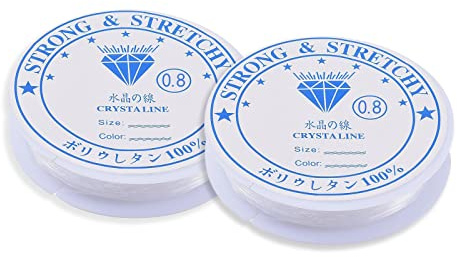 Fil de perles transparent,Fil élastique pour bracelets,Fil de nylon élastique,Fil de pêche transparent,Fils pour bracelets,Fil de collier,Haute élasticité,Environ 6m,2pcs(0,8mm)