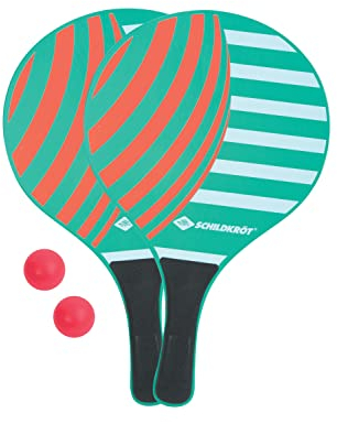 Schildkröt® Beach Paddle Ball Set Ocean, 2 Schläger aus lackiertem Holz, 2 Bälle, in wiederverschließbarer Netztasche, der Klassiker unter den Strandspielen, 970157, Keine Größe