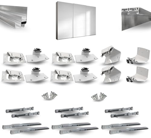 EVOTRADE Kit de sistema deslizante para armarios con puertas colgantes. Para 2, 3, 4 puertas - Perfil binario 3 metros - Cierre suave amortiguado (3 puertas, carros blancos)