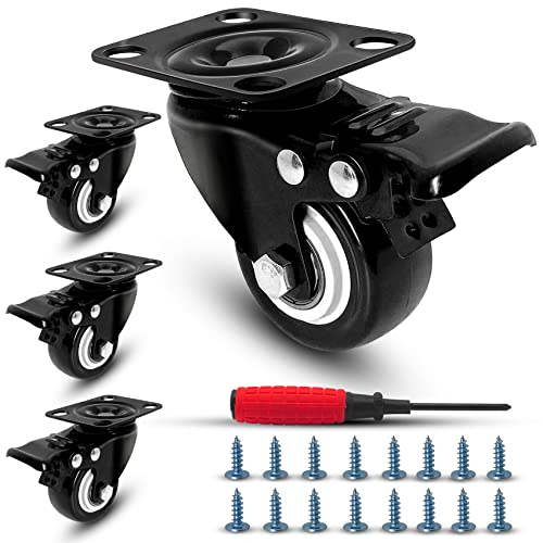 4 Ruedas Para Muebles, LUZOON 50Mm Ruedas Con Freno Ruedas Giratorias Pesados, Ruedas Con Placa, Tornillos 280Kg, Rueda Pivotantes Para Ruedas Industrial De Montaje (Negro)