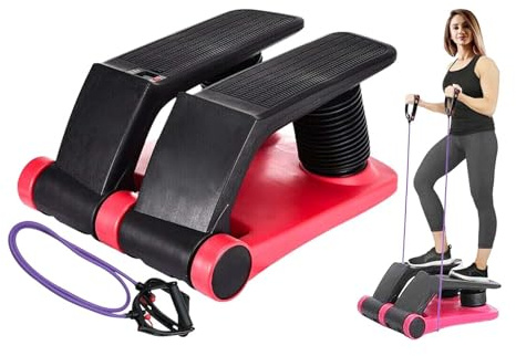 E-Found Stepper Climber Fitness Machine, Air Stair Climber Stepper Machine, Cardio Training Step Climber Machine Adjustable Fitness Exercise Machine Resistance Bands, Comfortable Foot Pedals