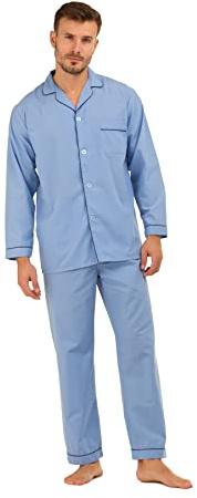 INSIGNIA Mens Woven Pyjamas Traditional with Logo Pocket (UK, Alpha, XXL, Regular, Regular, Sky -Premium Gold Label)