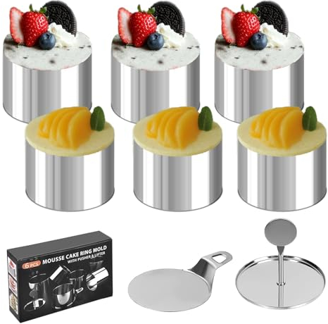 HNCOWPTU Dessertringe und Speiseringe Set, 6 Stück Küchenringe, Edelstahl, Ring Set klein, Mousse-Ringe, Ø 7,5 cm für DIY Kuchen Backen Mousse Dessert