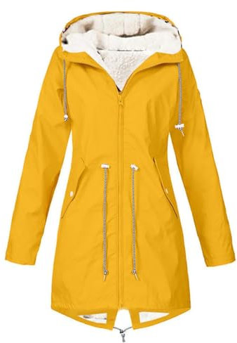 Gefütterte Regenjacke Damen Wasserdicht, Regenmantel Damen Gefüttert Warm,Winterjacke Damen mit Teddyfell Kapuze Outdoor Jacke Mantel Dicke Plüsch Wintermantel Softshelljacke Windjacke Regenmantel