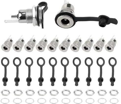 YIXISI 10 Stücke 5.5 x 2.1mm DC Power Jack Buchse Kit, DC-099 Connector, DC Mount Socket, DC Hohlstecker Lötanschluss, mit Wasserdichter Kappe, für Audio Video Handy Überwachungskameras