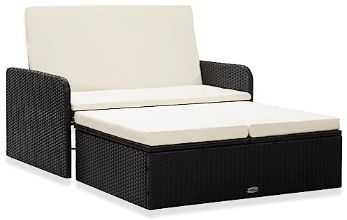 Homgoday Gartensofa 2-Sitzer Gartenlounge Set mit Auflagen Balkonsofa Rattansofa Gartensofa mit Liegefunktion Lounge Sofa Sitzgruppe Sitzgarnitur Gartenset Gartensofa Poly Rattan Schwarz