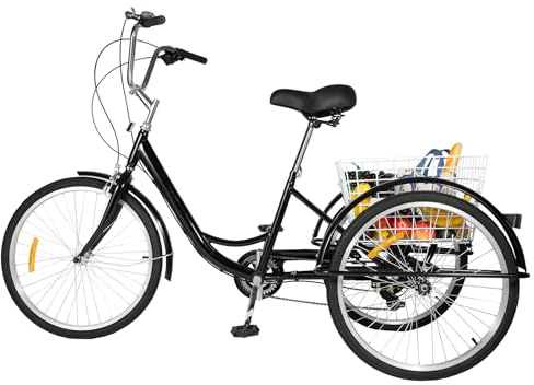 XUEMANSHOP 24 tum 8-växlad trehjuling för vuxna, 3 hjul cykel med korg, trehjulig kryssare justerbara säten kryssningscyklar city tricycle vuxen cykel lastcykel