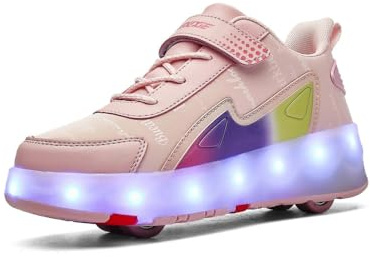 HUSKSWARE Rollschuhe,4-Rad-Skateschuhe,Schuhe mit Rollen zum Gehen und Rollen, für Jungen und Mädchen, Rosa, 32 EU
