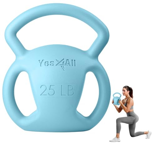 Yes4All Kettlebell, 5-25lb Strength Training Kettlebells for Women, Wide Multi-grip Textured Handle for Home Gym Exercises & Full Body Workout (25lbs - Blue)