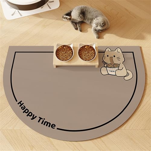 Hearda Futtermatte Hund Saugfähig, Halbkreis Form Katzen Futternapf Unterlage Napfunterlage Hund Futternapf Matte rutschfest Haustier Futtermatte Unterlage Katzennapf (30x40cm,Karikatur)