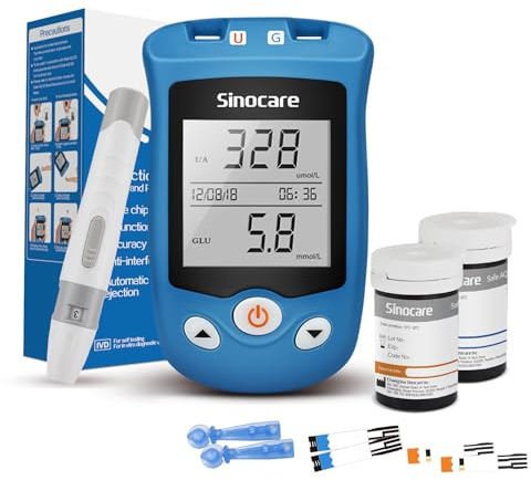Uric Acid & Blood Sugar 2 in 1 Monitor with 25 Uric&Glucose Strips+50 Lans