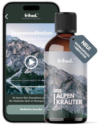 frihed.®, infusione per sauna alle erbe alpine con App Meditation, olio di erbe altamente concentrato, efficace in profondità, profumo duraturo, prodotto a Lüneburg