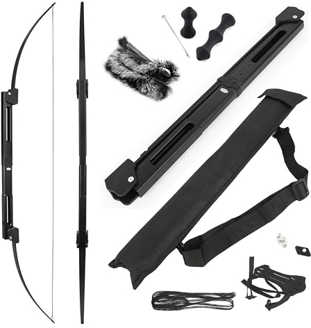 surwolf 58 Arco pieghevole portatile 25-55lb Tiro con l'arco Arco dritto pieghevole Arco tattico di sopravvivenza Riser in alluminio RH/LH Mano per Adulti/Caccia/Bersaglio/Tiro (55lb nero)