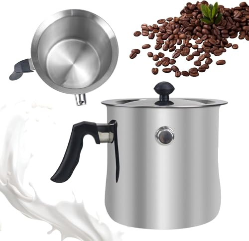 Milchtopf, Doppelwandiger Milchtopf aus Edelstahl, 2 Liter Milchtopfs mit Deckel und Rutschfester Kunststoffgriff für alle Herdarten Geeignet (2L)