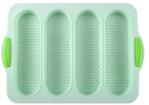 MUCKLILY Moule Silicone Antiadhésif 4 Emplacements, Plaque pour Baguettes 4 Fentes, Résistant Haute Température, Couleur Vert D'eau, Ustensile de Cuisson Maison pour Four, Moule Pâtisserie