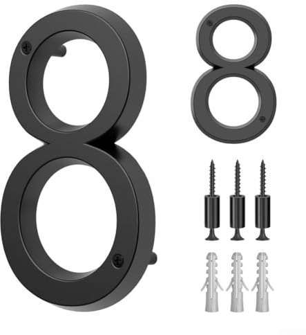 Autilyshop Letrero de Número de Casa Flotante 3D con Acabado Negro Moderno de 15 cm para Pared Exterior o Buzón, Placa de Aleación de Zinc Resistente a la Intemperie con Montaje (8#)
