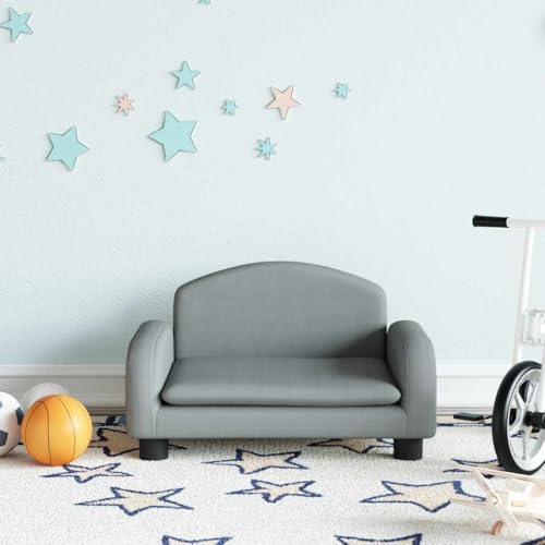 Runheo Barnsoffa, ljusgrå, barnrum, tyg, 50 x 40 x 30 cm med ram av massivt trä, stabil babymöbler, sittmöbler för 3–6 år, platsbesparande och säker med mjuk stoppning