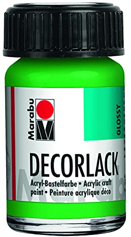 Marabu 11300039062 - Decorlack Acryl Hellgrün 062, 15 ml, hochglänzender Acryllack auf Wasserbasis, wetterfest, speichelfest, zum Malen, Schablonieren und für Serviettentechnik
