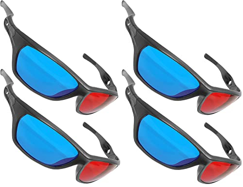 3D Brille mit Anaglyphen-Technologie für Filme oder PC-Spiele im 4er Set, Gläser rot/Cyan