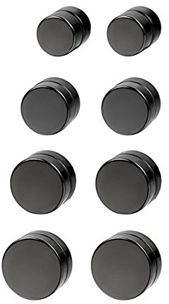 JewelryWe Schmuck 4 PCS Herren Damen Ohrringe Edelstahl Magnet Ohrstecker Fakeplugs Fake Plug Tunnel Ohrclips Ohne Loch Schwarz