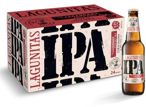 Birra Lagunitas IPA, Cassa con 24 Bottiglie da 33cl, Birra IPA ad Alta Fermentazione, Gusto Connotato da un Mix Pulito di Agrumi Rinfrescanti, Caramello Dolce e un Gradevole Amaro, Gradazione 6,2% Vol