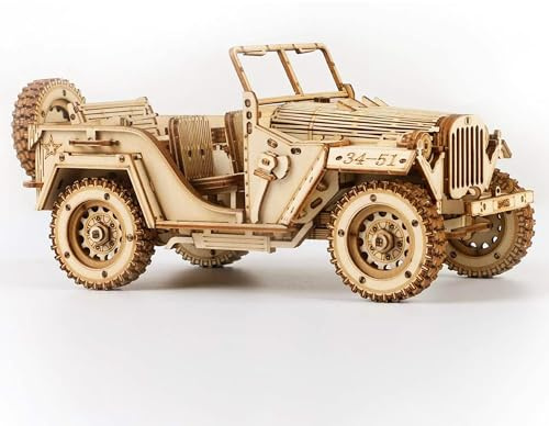 ROKR 3D Wooden Puzzle for Adults Mechanical Car Model-DIY Building Vehicle Kits-Brain Teaser Toys-Gift for Men Women on Birthday/Christmas Day (Army Field Car)