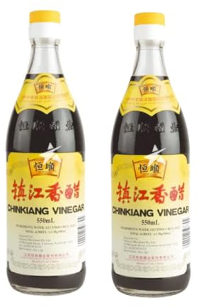 Heng Shun - Lot de 2 bouteilles de vinaigre noir Chinkiang Vinegar dans une bouteille en verre de 550 ml – Vinaigre de riz chinois traditionnel (noir) idéal pour les sauces et les assaisonnements