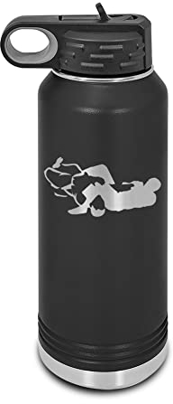 BJJ Lasergravierte Wasserflasche, anpassbar, Polar-Kamel, Edelstahl mit Strohhalm, brasilianischer Jiu-Jitsu-Armbar, Schwarz, 900 ml