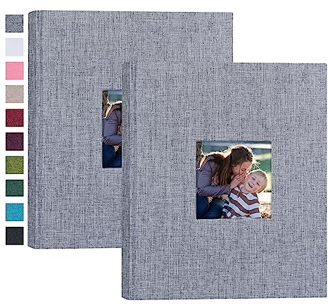Mublalbum 2 Pack Small 8x10 Photo Album 2 Pack Linen Cover with Display Window Mini Picture Book Each Holds 52 Vertical Pockets for Artwork Postcards or Pictures Storage (Gray)