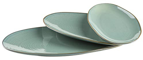 MÄSER Serie Nottingham - Set di 3 piatti da portata in 3 misure, stile vintage, in gres porcellanato, verde turchese