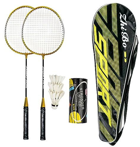 Empire Athletics Set de Badminton 6 pièces Set de Badminton en Noir - Or avec Raquettes Volants et Sac - pour Les débutants, Les avancés et Toute la Famille