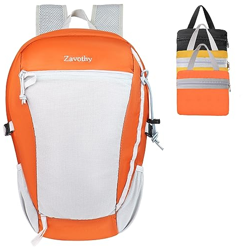 Zavothy 30L Wanderrucksack Leichter Faltbarer Rucksack, Wandertagesrucksack, Widerstandsfähiger Wasserdichter Rucksack für Camping, Kleiner Reiserucksack Orange