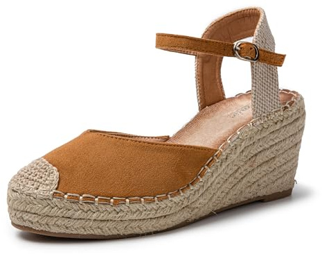 JOMIX Sandali Donna Estive Pantofole Ragazze Eleganti Zeppa Ciabatte Casual Chiusa Fibbia Mare Spiaggia Espadrillas SD9370 (Marrone Camel,38)