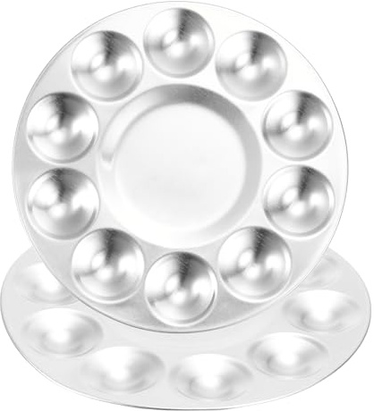 PATIKIL 10 Well Paint Tray Palette, 4 Pack Washable Paint Palette Aluminum Paint Tray Round for Watercolor Painting Art Class Craft DIY Project, Silver