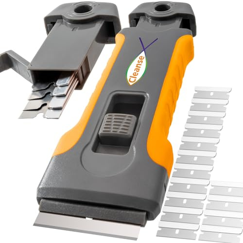 Razor Blade Scraper Tool with 15pcs Extra Blades, Cleaning Razor Scraper for Glass, Glass Top Stove Scraper for Oven Door, Cooktop Scraper, Glass Scraper Cleaning Paint from Glass (Gray)