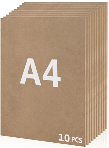 10 Pezzi A4 MDF Pannelli in Legno, 300 x 210 x 3 mm, Fogli Sottili per Modellismo, Disegno, Traforo, Incisione (Marrone)