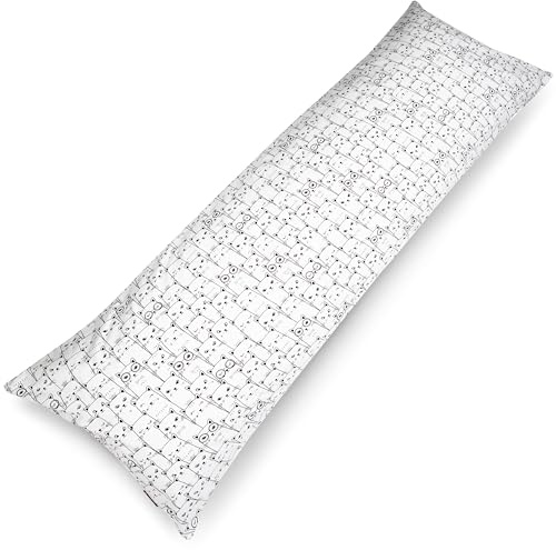 PinkZebra Federa per cuscino per chi dorme sul fianco, 40 x 145 cm, in 100% cotone, per bambini e adulti, federa per cuscino con chiusura lampo, Öko-Tex Standard 100, gatti bianchi