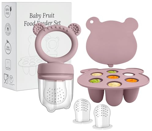 Baby Fruit Food Feeder Puple Set Fruchtsauger Baby | BPA-freier Babybrei Einfrieren Behälter | Silikon Baby Obst Nahrung zum Befüllen mit Obst, Gemüse