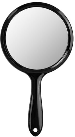 Handspiegel, doppelseitiger Spiegel, 1 x / 3-fache Vergrößerung, Kosmetikspiegel, tragbar, runde Form, Handspiegel mit Griff für Make-up, Reisen (schwarz)
