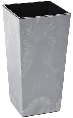 Gordanluk Tall planter Concrete effect plant pot Designed Flowerpot with plant riser extra large plant pots indoor plant pots outdoor flower pot (Concrete Effect Grey, 14 x 26cm)