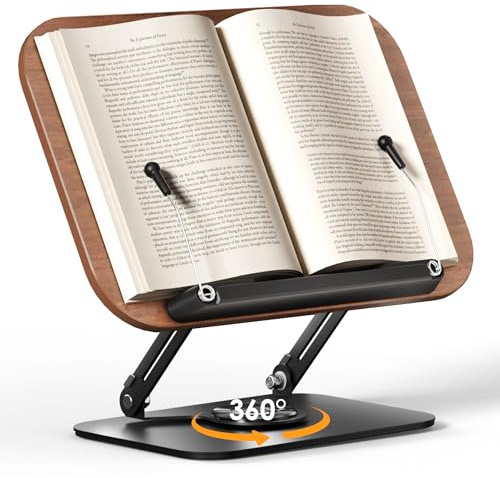 SupeDesk Book Stand for Reading, Adjustable Book Holder with 360° Rotating Bases, Foldable Designs, and Elastic Clips, Multifunctional Display Stand for Recipe, Cookbooks, Magazines, Tablets, Laptops