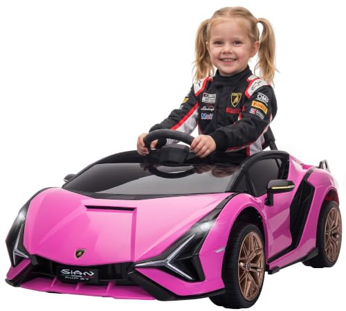 HOMCOM Elektrisk bil för barn, 12 V barnbil med 2,4 G fjärrkontroll, 2 motor, barnfordon med tuta LED, musik, elfordon för 3–5 år barn, rosa